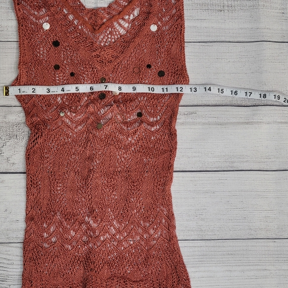 BETTE PAIGE Bronze Crochet Open Weave Crop Sleeveless Sweater Xs/S - Picture 9 of 10